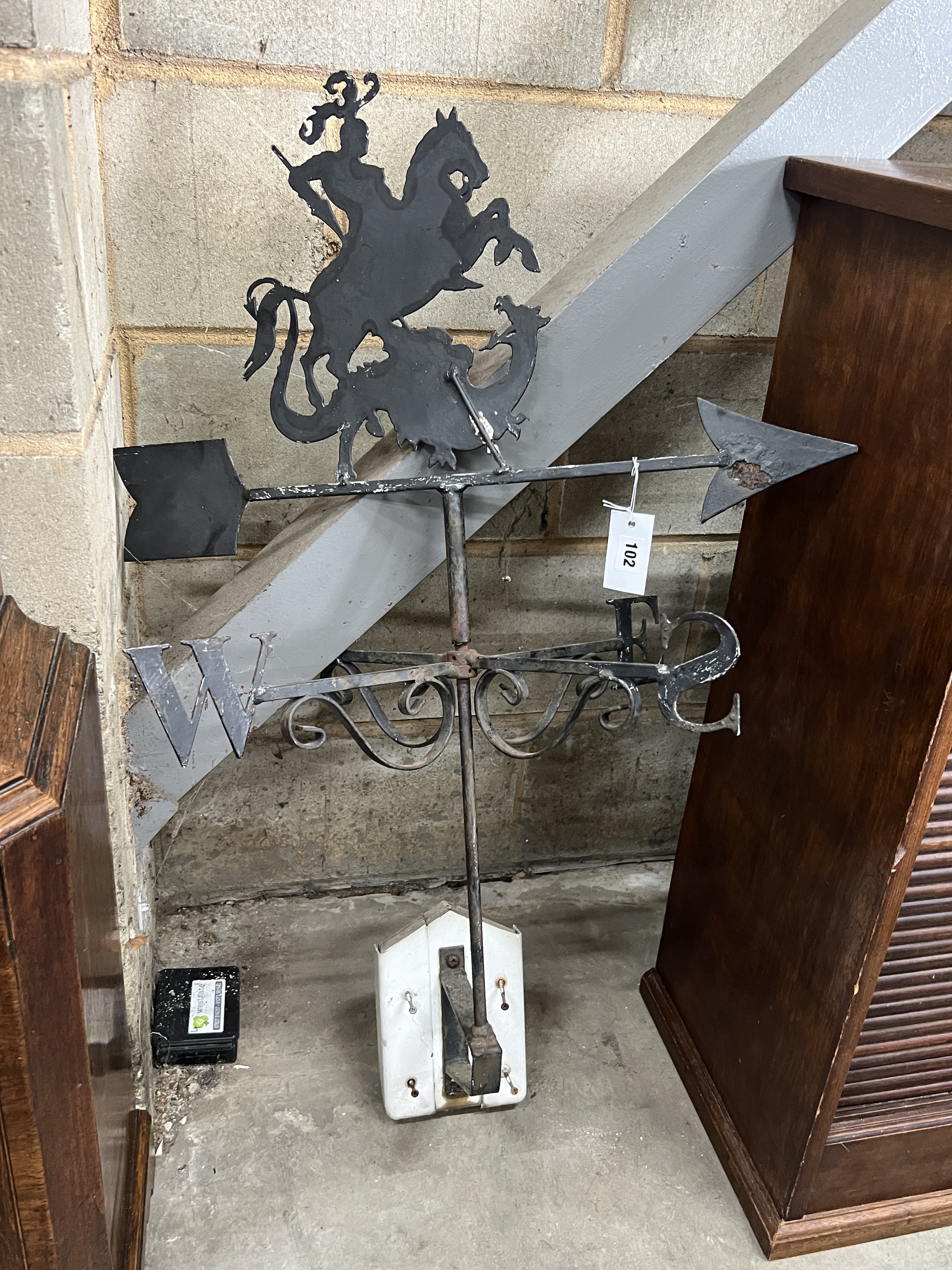 A wrought iron George and the Dragon weather vane, height 100cm